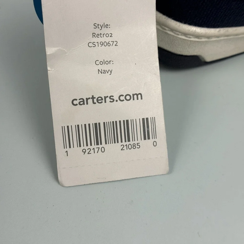 Carters Infant Boy Toddler Shoes Size 4 NWT‎ Navy White Brown Easy On Closure